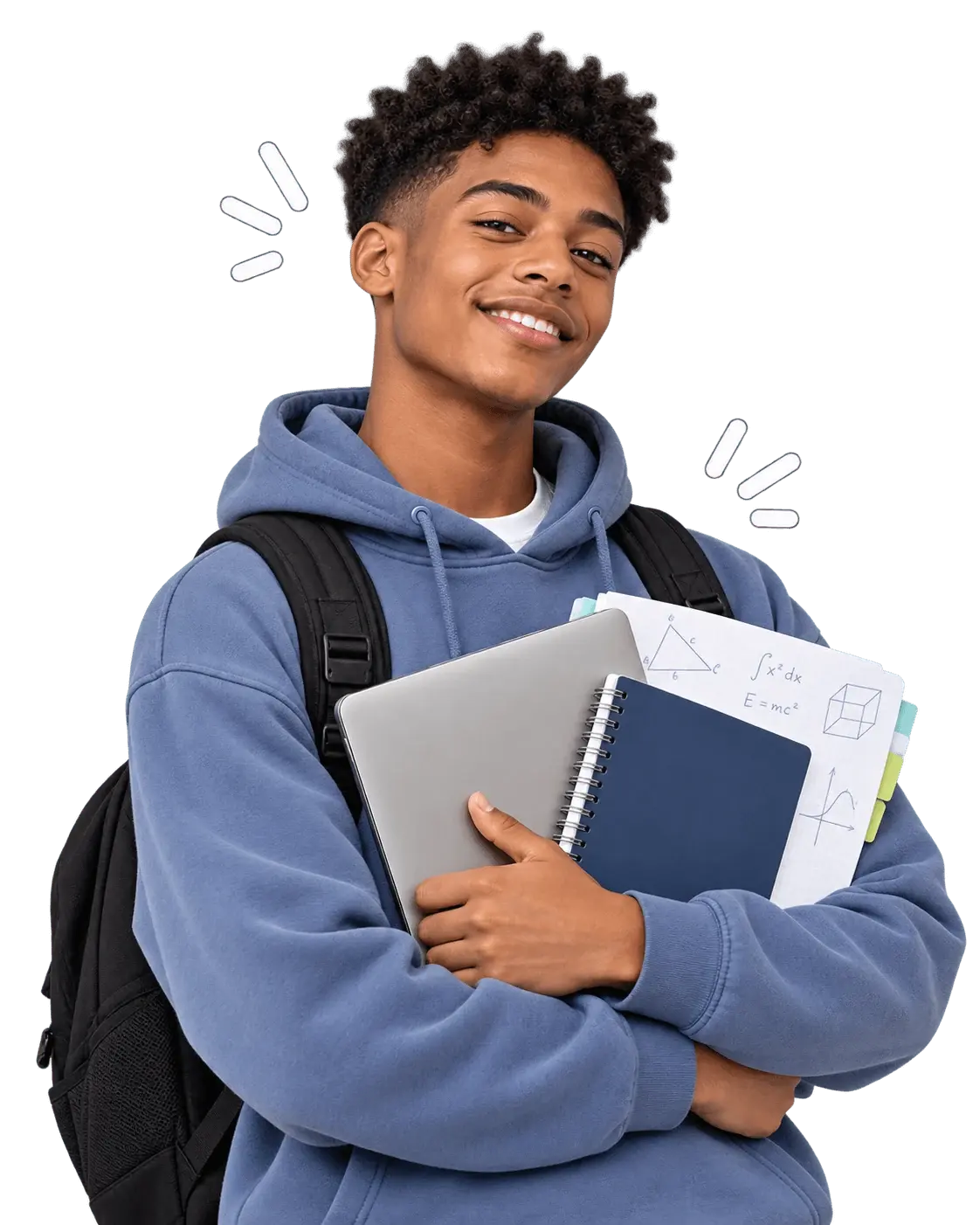 Schüler mit Laptop und Heften